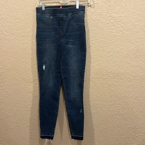 Spanx 20203 Distressed Denim High Rise Elastic Waist Jeggings size Small - Picture 2 of 8